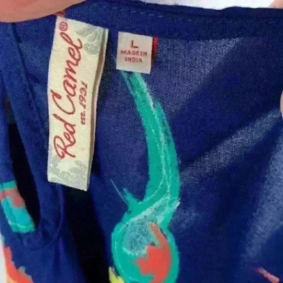 Red camel top size L navy blue orange parrot - Picture 7 of 8